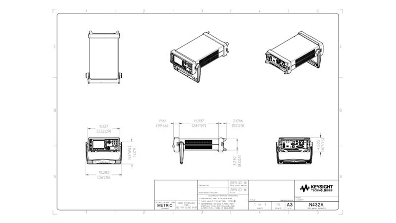 N432A Thermistor Power Meter 2D Drawing, PDF Format